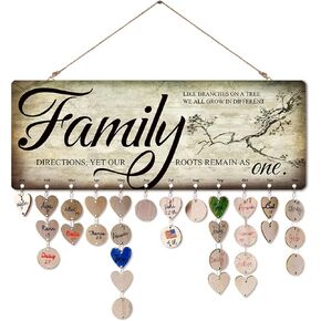 Gifts for Grandma Family Tree Wall Decor Family Birthday Board DIY Wooden Birthday Reminder Calendar Plaque for Home Decor