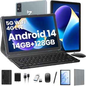 Android Tablet 10 Inch Tablets, 2024 Newest Android 14 Tablet,4G Cellular Tablets with Dual Sim Slot, 14GB RAM(8+6 Virtual)+128GB ROM 1TB Expand, Octa-Core, 1280x800 Incell Screen, 5G WiFi