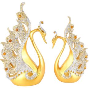 2 Pieces Swan Sculpture, Decor Swan Table Decorations Elegant Ceramic Swan Figurine Swans for Living Room Wine Cabinet Wedding Gifts (Gold)