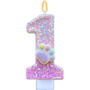 Birthday Candles for Cake Decoration - Number 4 Pink Dog Paw Birthday Candles, 3 inch Paw Cake Topper Decorations for Boy Girl Dog Paw Decoration Cat Party Supplies