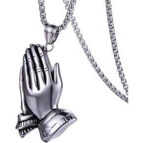 Exquisite Silver Prayer Hands Necklace - A Symbol of Faith, Elegance, and Spiritual Connection - 1pc Prayer Hands Stainless Steel Chain Pendant