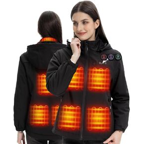 ARRIS Women's Heated Jacket Waterproof, Electric Heating Coat with 7.4V Battery and Detachable Hood - 8 Heating Areas