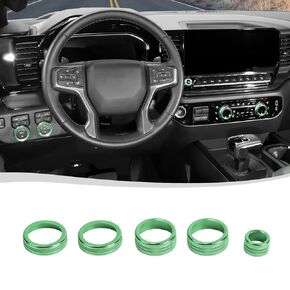 Voodonala for Chevy Silverado 2022+ Center Console Switch Ring Cover,Interior Dash Switch Button Cover (Aluminum Alloy,5Pcs/Set,Blue)