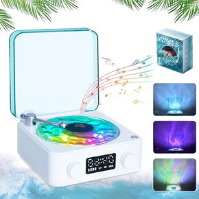 Aqua Vinyl Speake, Waves Vinyl Bluetooth Speaker, The Waves Vinyl Player with Adjustable Light and Time for Bedroom, Office, Party, White