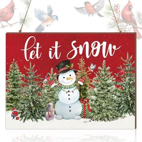 Suzile Let It Snow Signs Snowman Door Sign Christmas Wall Decor Rustic Wooden Hanging Sign Plaque Ornament with Rope for Front Door Porch Home Indoor Outdoor