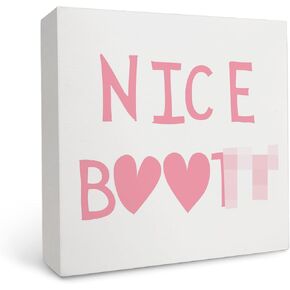 Oflich Funny Bathroom Wooden Sign - Pink Nice B Funny Bathroom Signs, Pink Nice Bathroom Signs Decor Funny, Pink Nice Bath Signs For Bathroom Decor, Wall-Pediments