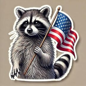 Raccoon with Flag Sticker, Funny Raccoon Cute Car Decal, 4 inches - Yeti Cup Vinyl, Car Bumper, Cooling Box, Waterproof Sticker, Decal Car Laptop Wall Window Sticker