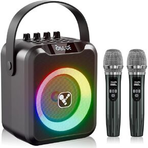 Portable Karaoke Machine with 2 Wireless Microphones, Karaoke Machine for Adults & Kids,Rechargeable Karaoke Microphone with 6 Voice Changer,Karaoke Speaker Supports Bluetooth,USB,Live,AUX,TF,MIC