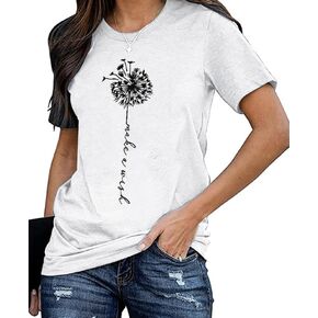 Dandelion Shirt for Women Cute Wildflower Short Sleeved Tops Summer Flower Graphic T-Shirts