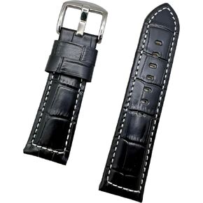 NewLife 24mm Black Leather Watchband Compatible with Panerai | Solid Alligator Crocodile Grain, Thick, Medium Padded Replacement Watchstrap Bracelet that brings to Any Watch (Mens Standard Length)