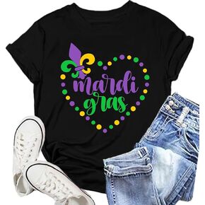 Mardi Gras Shirt for Women: Fat Tuesday Tshirts Carnival Heart Tee Shirts in Kuwait