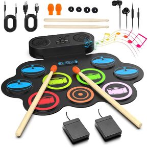 BESFAN Portable Electronic Drum Set - 7 Pads Roll up Drum Practice Pad with Pedals & Stick, Headphone, Jack in Drum Set Kit for Kids and Adults, Great Holiday Christmas & Birthday Gift