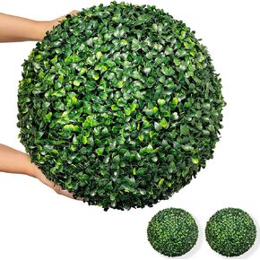 Artificial Plant Topiary Ball,UV-Anti 2 PCS 16 Inch 4-Layer Leaf Faux Boxwood Decorative Balls for Wedding, Balcony,Garden, Backyard and Indoor & Outdoor Greenery Home Décor