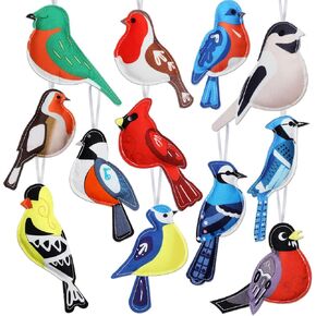 12 Pcs Felt Birds Ornaments Kit for Christmas Tree Decoration Stuffed Felted Cardinal Hummingbird Goldfinch Hanging Decor for Christmas Xmas Winter Tree Tag Basket Stuffer Party Supply