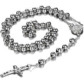 Cupimatch Stainless Steel Religious Crucifix Cross Jesus On Pendant Beaded Link Chain Necklace Religious Gift