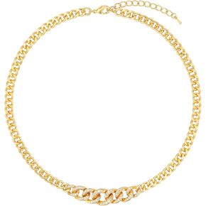 Gold Cuban Chain Link Necklace for Women Men 14K Gold Plated Cubic Zirconia Chunky Chain Choker Necklace Adjustable Punk Hip Hop Thick Cuban Chain Statement Necklace Trendy Jewelry Gift for Women