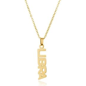 Zodiac Necklace for Women Girls 18K Gold Plated 12 Constellation Adjustable Length Necklace Astrology Pendant Birthday Gift Vertical Zodiac Name Necklace Horoscope Birth Star Sign