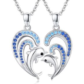 TUGHRA Dolphin Necklaces 925 Sterling Silver Couple Pendant Necklace Mother Daughter Matching Jewelry Gifts Dolphin Necklaces for BFF Couples Necklace for 2
