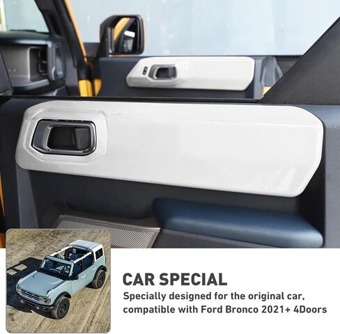 for Ford Bronco Car Door Interior Grab Handle Panel Cover Compatible with Ford Bronco 2021 2022 2023 + 4Doors (4pcs,ABS,Father) (White) in Saudi Arabia