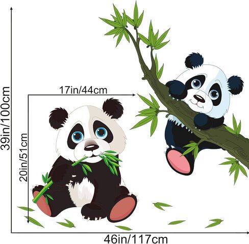 Giant Pandas Wall Decals Cartoon Panda Family on The Tree Branches Wall Stickers DIY Chinese Style Green Trees Bamboo Leaf Wall Art Decor for Child Bedroom Living Room Nursery Playroom DT-1056 in Saudi Arabia