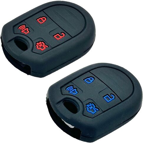 قطعتان من غطاء غطاء مفتاح السيليكون بدون مفتاح لسيارة Ford Edge Escape F150 F-150 F250 F350 Mustang Fusion Explorer Taurus Expedition Lincoln MKS MKX MKZ Navigator، أزرار حمراء + زرقاء in Kuwait