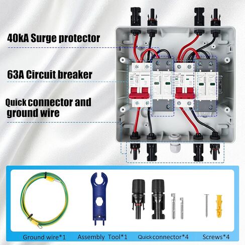 Solar Disconnect Switch, 63 Amp DC Circuit Breaker Box, with Surge Protector&Solar Panel Connectors,Plug-and-Play 500V 2 String in Kuwait
