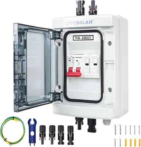 Solar Disconnect Switch, 63 Amp DC Circuit Breaker Box, with Surge Protector&Solar Panel Connectors,Plug-and-Play 500V 2 String in Kuwait