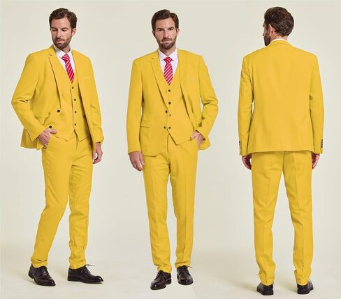 Hihawk Men's 3 Piece Suit with Stretch Fabric, Solid Slim Fit Two Button Suit Blazer Set, Jacket Vest Pants with Tie. in Saudi Arabia