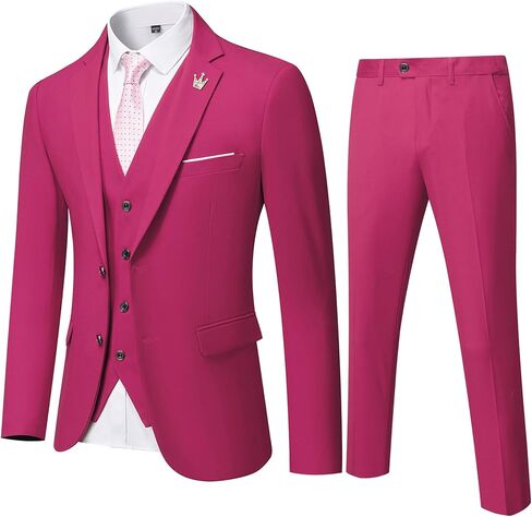 Hihawk Men's 3 Piece Suit with Stretch Fabric, Solid Slim Fit Two Button Suit Blazer Set, Jacket Vest Pants with Tie. in Saudi Arabia