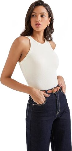 SUUKSESS Womens Ribbed Bulit in Bra Sleeveless High Neck Racerback Basic Tank Tops 2025 in Kuwait