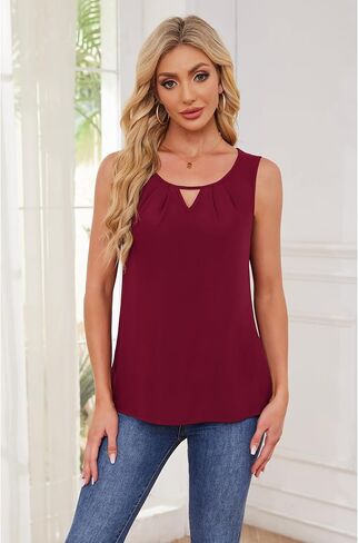 CZYINXIAN Womens Casual Summer Tank Tops Flowy Round Neck Sleeveless Chiffon Blouse Dressy Business Top Shirt in Saudi Arabia