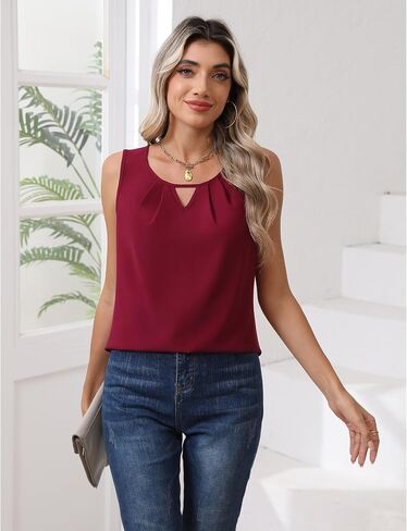 CZYINXIAN Womens Casual Summer Tank Tops Flowy Round Neck Sleeveless Chiffon Blouse Dressy Business Top Shirt in Saudi Arabia