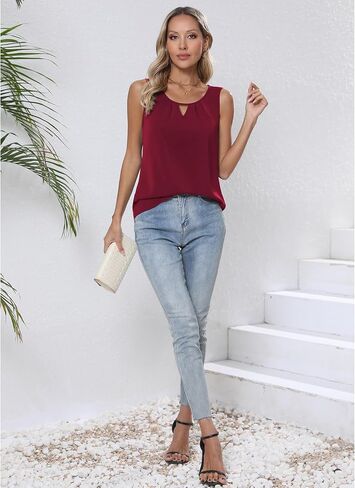 CZYINXIAN Womens Casual Summer Tank Tops Flowy Round Neck Sleeveless Chiffon Blouse Dressy Business Top Shirt in Saudi Arabia