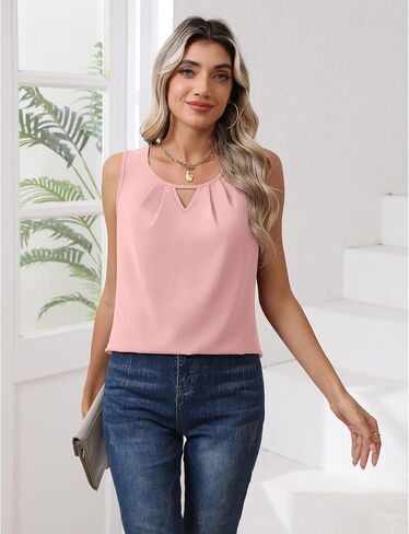 CZYINXIAN Womens Casual Summer Tank Tops Flowy Round Neck Sleeveless Chiffon Blouse Dressy Business Top Shirt in Saudi Arabia