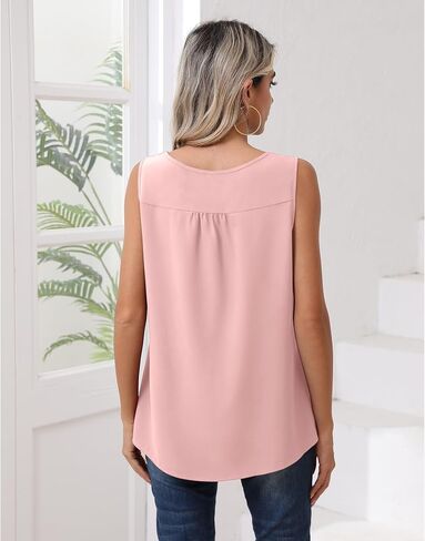 CZYINXIAN Womens Casual Summer Tank Tops Flowy Round Neck Sleeveless Chiffon Blouse Dressy Business Top Shirt in Saudi Arabia