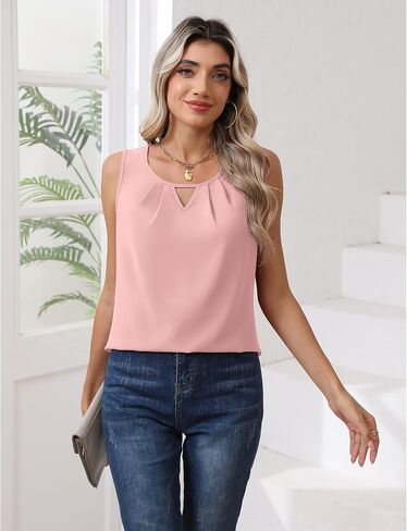 CZYINXIAN Womens Casual Summer Tank Tops Flowy Round Neck Sleeveless Chiffon Blouse Dressy Business Top Shirt in Kuwait