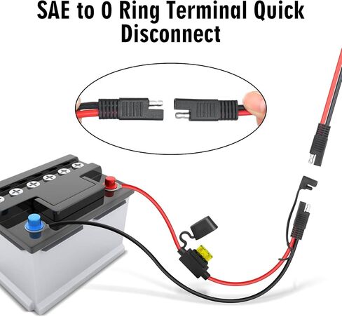 SAE Battery Connector 10AWG SAE to O Ring Terminal 2-Pin Quick Disconnect SAE Battery Cable Extension Wire with15A/20A/30A Fuses for Solar Panel Automotive Motorcycle Cars RV 4FT in Saudi Arabia