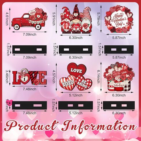 Wenqik 6 Pcs Vintage Rustic Valentine's Day Wooden Table Decorations Classic Red Valentine's Day Wood Tabletop Sign Centerpiece Romantic Valentine's Day Decor for Farmhouse Home Kitchen Tiered Tray in Kuwait