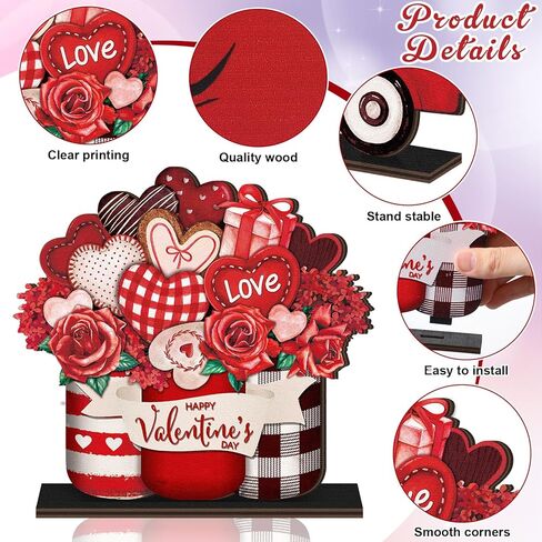 Wenqik 6 Pcs Vintage Rustic Valentine's Day Wooden Table Decorations Classic Red Valentine's Day Wood Tabletop Sign Centerpiece Romantic Valentine's Day Decor for Farmhouse Home Kitchen Tiered Tray in Kuwait