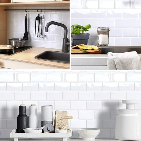 Yoillione Peel and Stick Backsplash for Kitchen: Self Adhesive Wall Tiles for Bathroom - Vinyl White Thick Back Splash Tile in Saudi Arabia