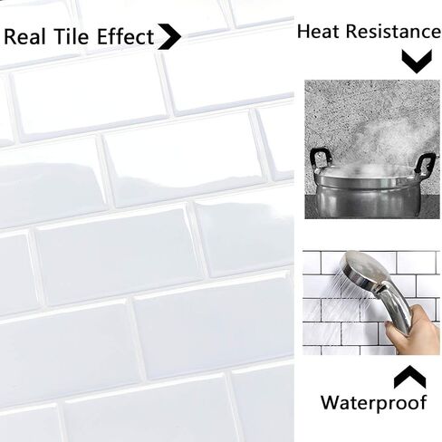 Yoillione Peel and Stick Backsplash for Kitchen: Self Adhesive Wall Tiles for Bathroom - Vinyl White Thick Back Splash Tile in Saudi Arabia