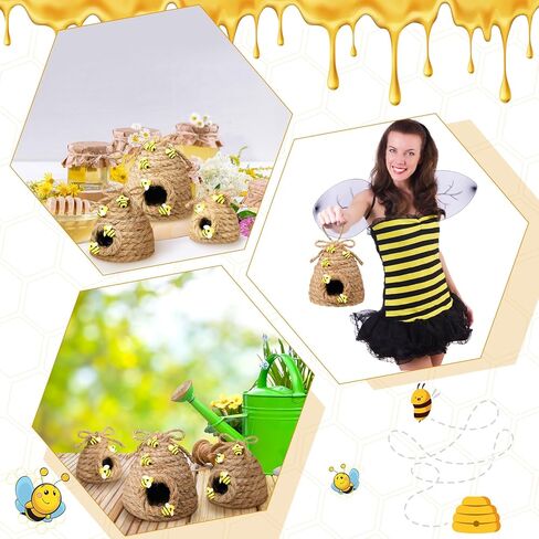 Jutom 3 Pcs Bee Hive Decor Honey Bee Tiered Tray Decor Summer Spring Bee Decorations Mini Jute Beehive Farmhouse Kitchen Decor for Table Shelf Sitter Home Coffee Bar Themed Party (Vintage Color) in Kuwait