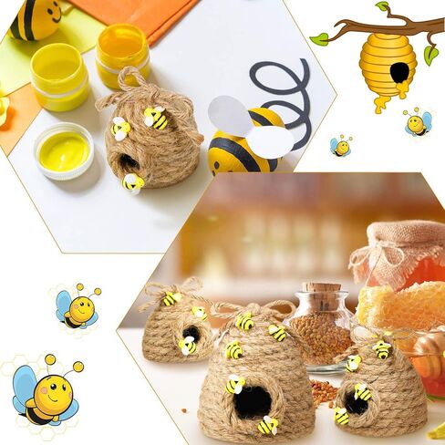 Jutom 3 Pcs Bee Hive Decor Honey Bee Tiered Tray Decor Summer Spring Bee Decorations Mini Jute Beehive Farmhouse Kitchen Decor for Table Shelf Sitter Home Coffee Bar Themed Party (Vintage Color) in Kuwait