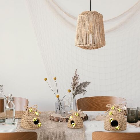 Jutom 3 Pcs Bee Hive Decor Honey Bee Tiered Tray Decor Summer Spring Bee Decorations Mini Jute Beehive Farmhouse Kitchen Decor for Table Shelf Sitter Home Coffee Bar Themed Party (Vintage Color) in Kuwait