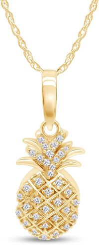 Round Natural Diamond Pineapple Pendant Necklace Along With 18" Chain In 14K Gold Over Sterling Silver (1/10 Cttw, I-J Color, I2-I3 Clarity) Gift For Her in Kuwait