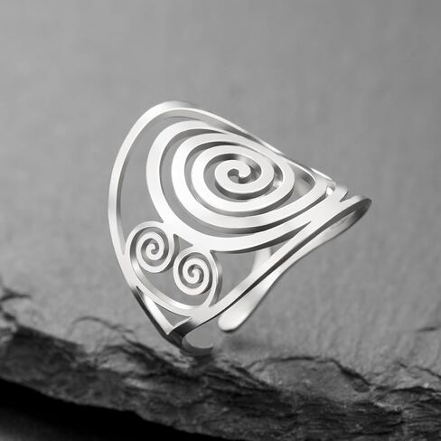Dreamtimes Round Spiral Ring for Women Swirl Geometric Ring Spiral Swirl Ring Braided Wrap Style Women Stainless Steel Exaggerated Adjustable Thumb Open Ring Fashion Jewelry in Kuwait