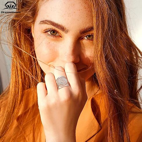 Dreamtimes Round Spiral Ring for Women Swirl Geometric Ring Spiral Swirl Ring Braided Wrap Style Women Stainless Steel Exaggerated Adjustable Thumb Open Ring Fashion Jewelry in Kuwait