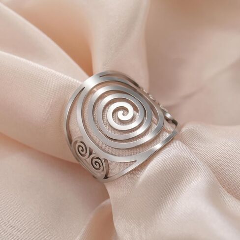 Dreamtimes Round Spiral Ring for Women Swirl Geometric Ring Spiral Swirl Ring Braided Wrap Style Women Stainless Steel Exaggerated Adjustable Thumb Open Ring Fashion Jewelry in Kuwait