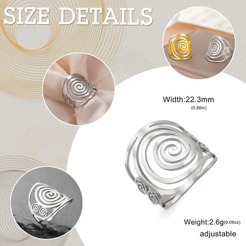 Dreamtimes Round Spiral Ring for Women Swirl Geometric Ring Spiral Swirl Ring Braided Wrap Style Women Stainless Steel Exaggerated Adjustable Thumb Open Ring Fashion Jewelry in Kuwait