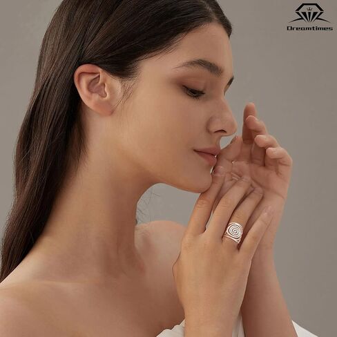 Dreamtimes Round Spiral Ring for Women Swirl Geometric Ring Spiral Swirl Ring Braided Wrap Style Women Stainless Steel Exaggerated Adjustable Thumb Open Ring Fashion Jewelry in Kuwait
